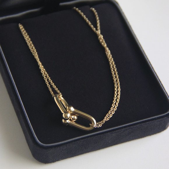 Tiffany 18k Gold Double Link Pendant Necklace - Picture 2 of 6